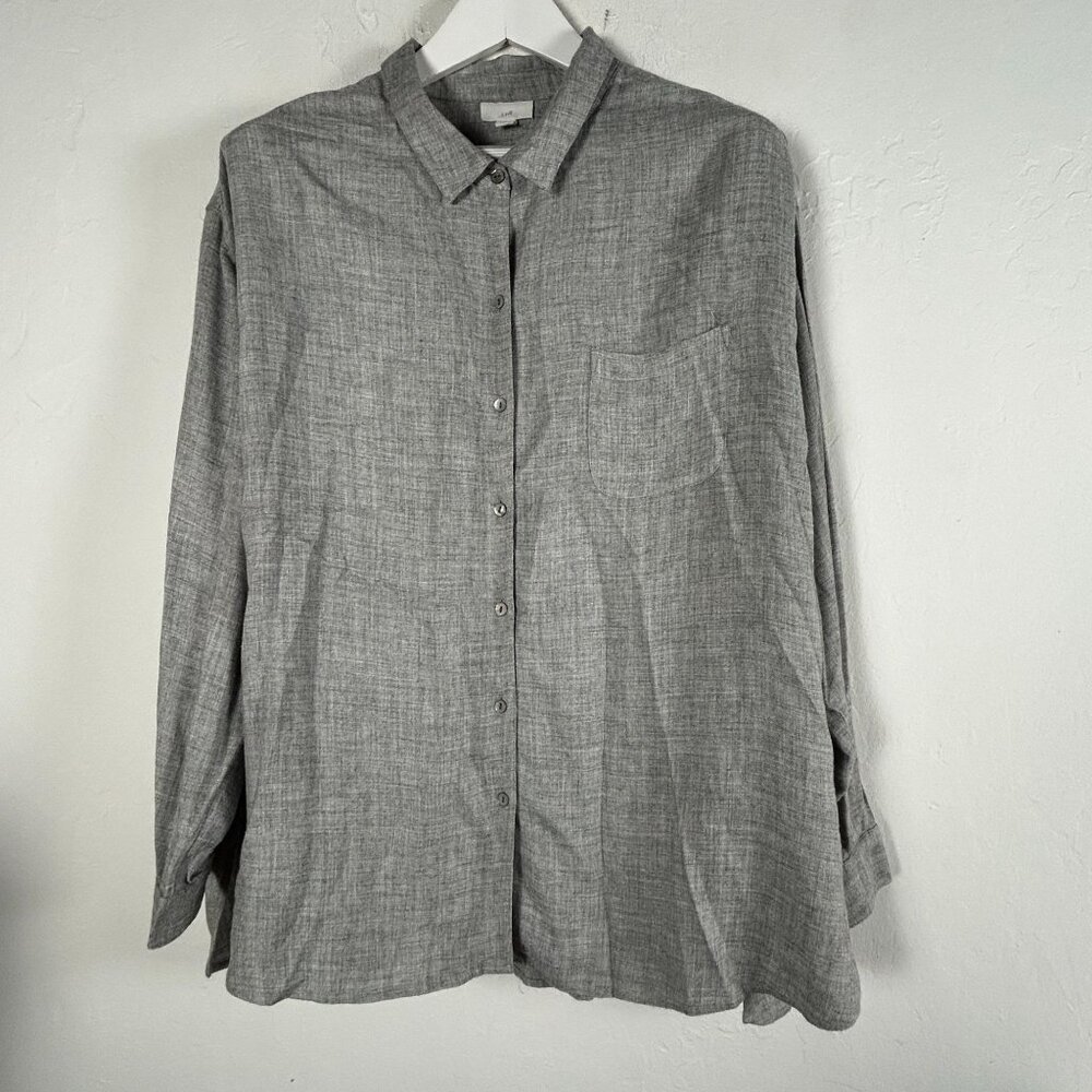 J. Jill Womens Gray Long Sleeve Button-Down Shirt XL Casual Pocket Lightweight